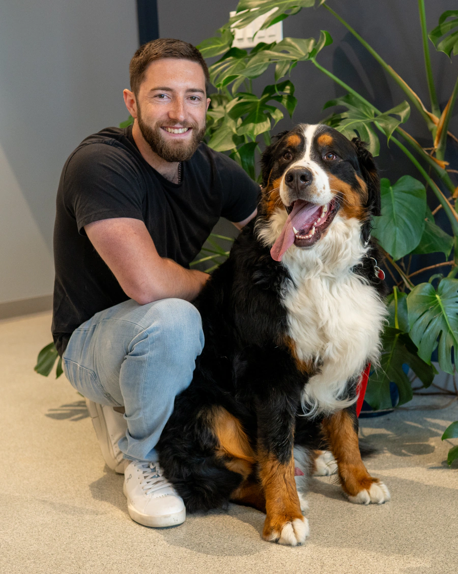 Michael Parent with his Bernese mountain dog, Atlas.